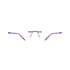 OS BD 56808 arched bridge rimless rectangular prescription eyeglasses in purple, front view