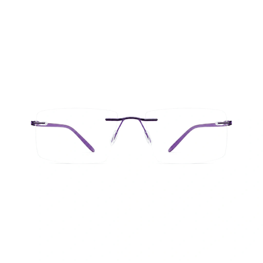 OS BD 56808 arched bridge rimless rectangular prescription eyeglasses in purple, front view