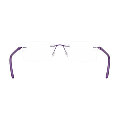 OS BD 56808 arched bridge rimless rectangular prescription eyeglasses in purple, rear view