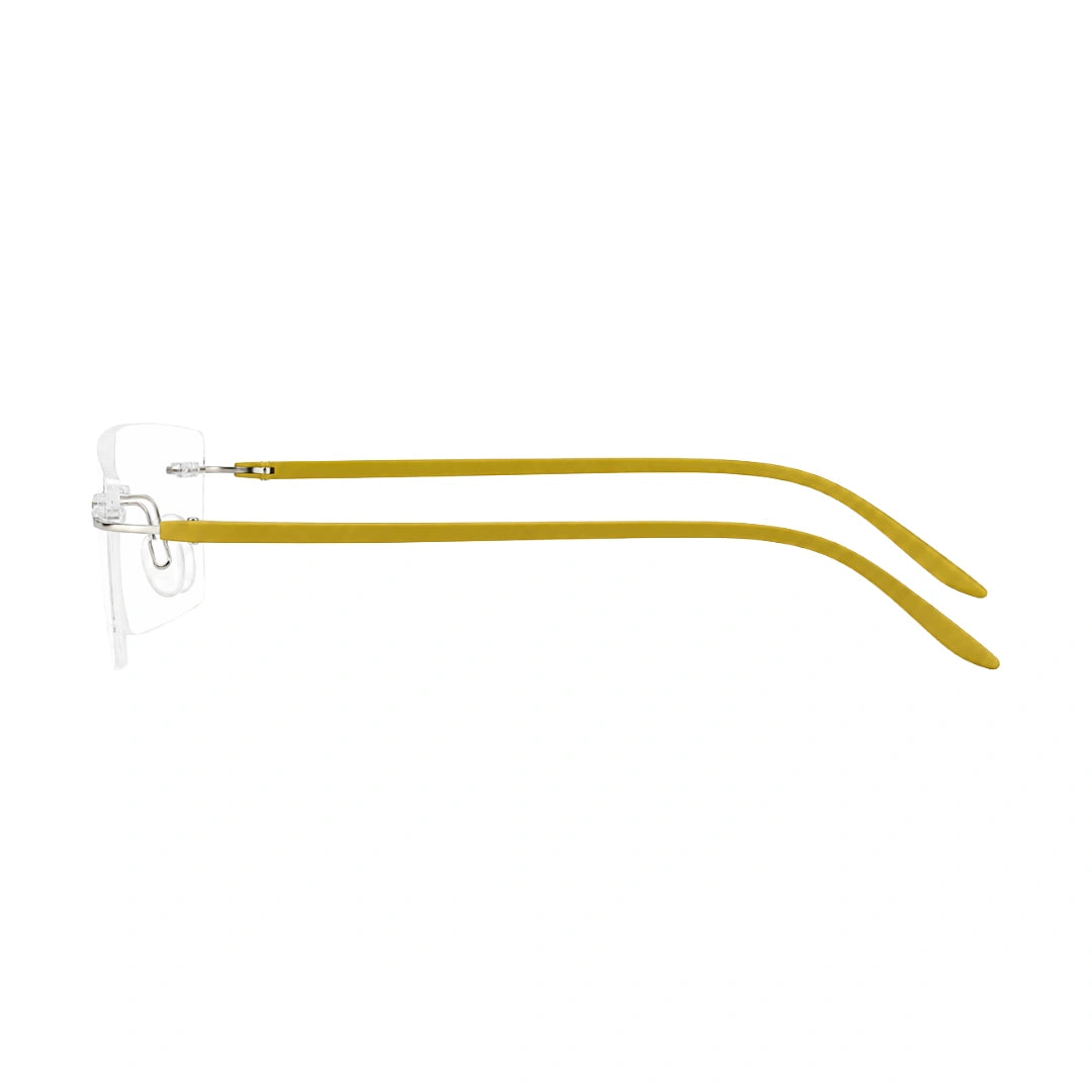 OS BD 56808 arched bridge rimless rectangular prescription eyeglasses in yellow, side profile view