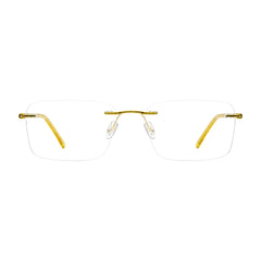 OS BD 56810 rimless rectangular prescription eyeglasses in yellow, front view