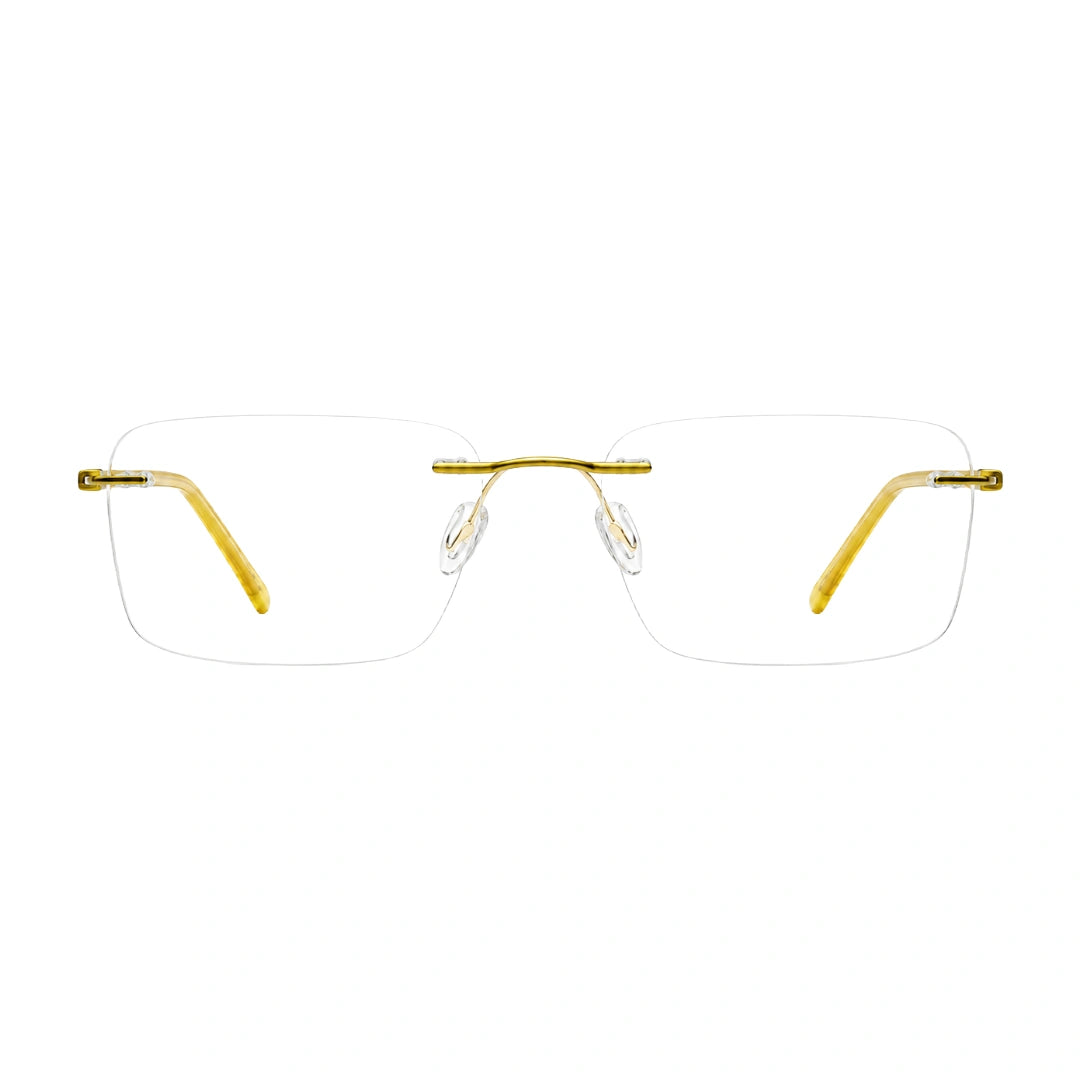 OS BD 56810 rimless rectangular prescription eyeglasses in yellow, front view
