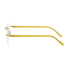 OS BD 56810 rimless rectangular prescription eyeglasses in yellow, side profile view
