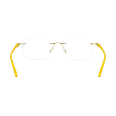 OS BD 56810 rimless rectangular prescription eyeglasses in yellow, rear view