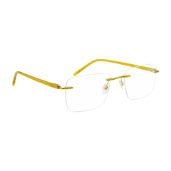 OS BD 56810 rimless rectangular prescription eyeglasses in yellow, angled view