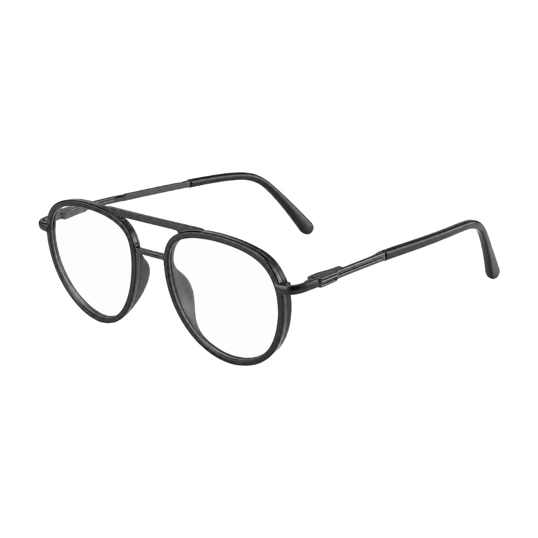 OS Brooklyn 81103 double bridge aviator prescription eyeglasses in black, three-quarter angled view