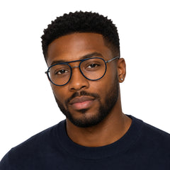 Man wearing OS Brooklyn 81103 double bridge aviator prescription eyeglasses in blue