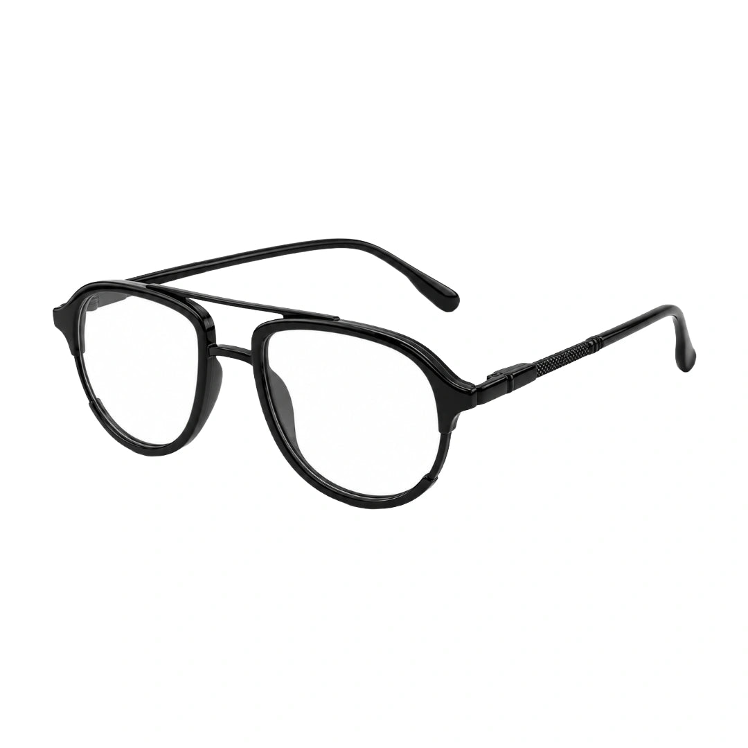 OS Brooklyn 81104 urban double bridge prescription eyeglasses in glossy black, three-quarter angled view