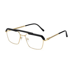 OS Brooklyn 81105 premium square prescription frame in black and gold, three-quarter angled view