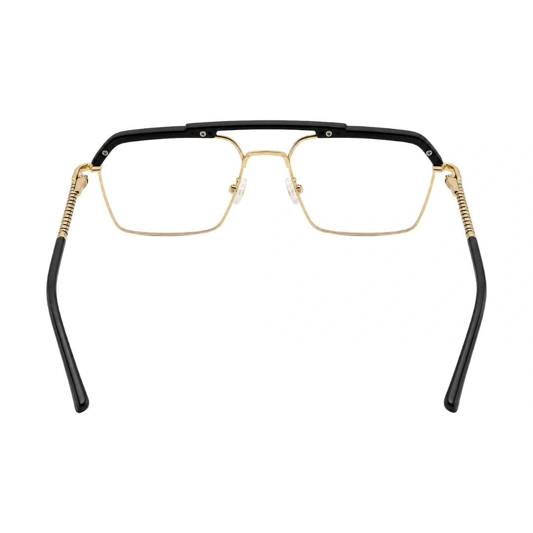 OS Brooklyn 81105 premium square prescription frame in black and gold, rear view