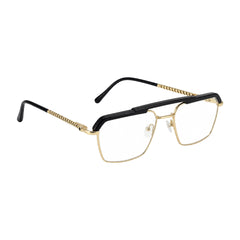 OS Brooklyn 81105 premium square prescription frame in black and gold, angled view