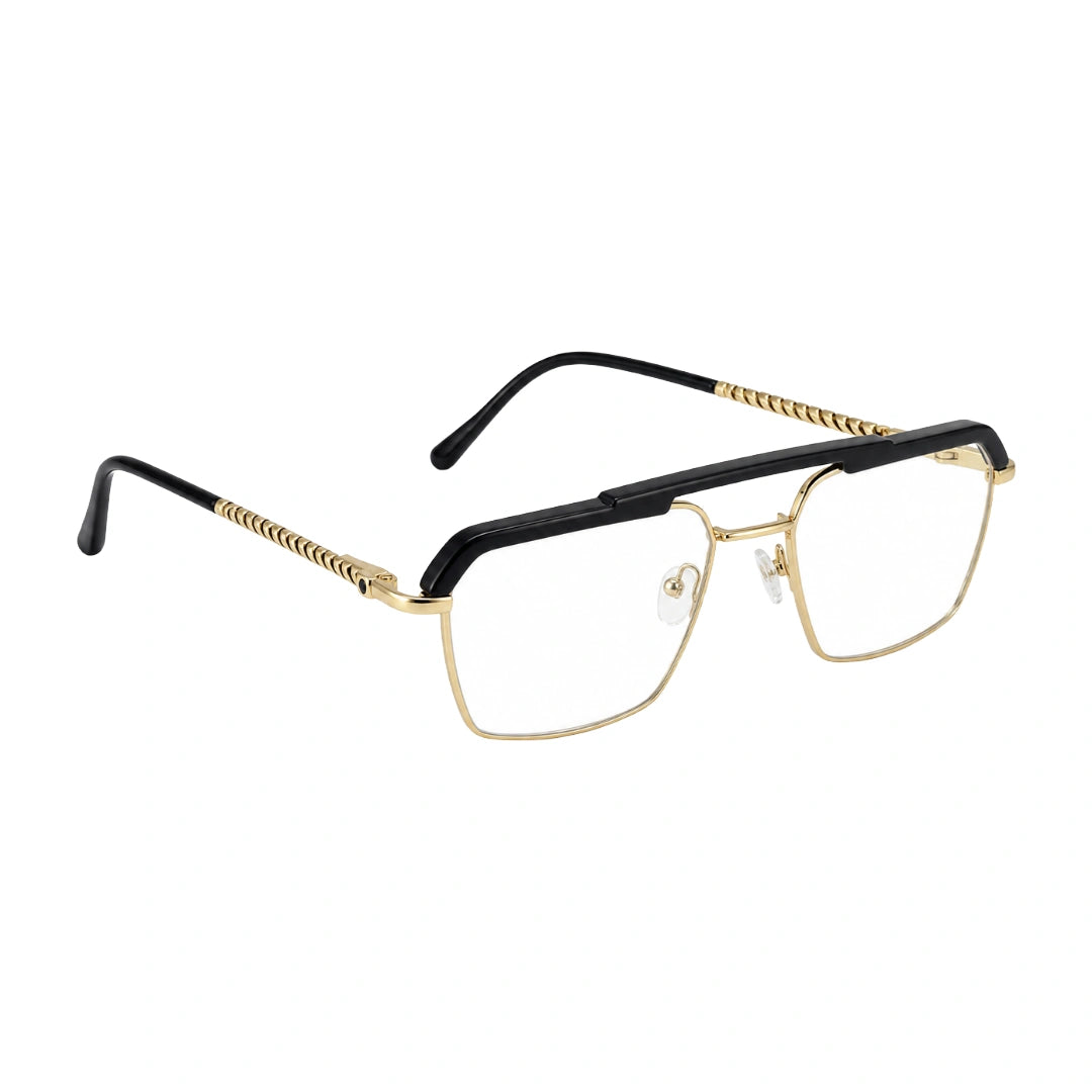 OS Brooklyn 81105 premium square prescription frame in black and gold, angled view