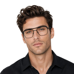 Man wearing OS Brooklyn 81105 premium square prescription frame in glossy black, front view