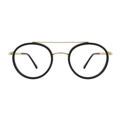OS Brooklyn 81106 classic round brow bar prescription eyeglasses in black and gold, front view