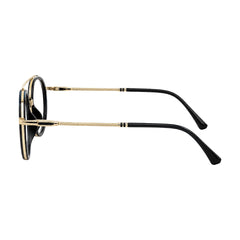 OS Brooklyn 81106 classic round brow bar prescription eyeglasses in black and gold, side profile view