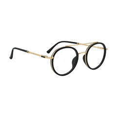 OS Brooklyn 81106 classic round brow bar prescription eyeglasses in black and gold, angled view