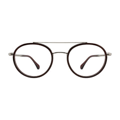 OS Brooklyn 81106 classic round brow bar prescription eyeglasses in brown and silver, front view