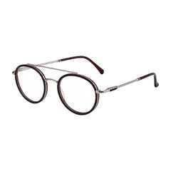 OS Brooklyn 81106 classic round brow bar prescription eyeglasses in brown and silver, three-quarter angled view