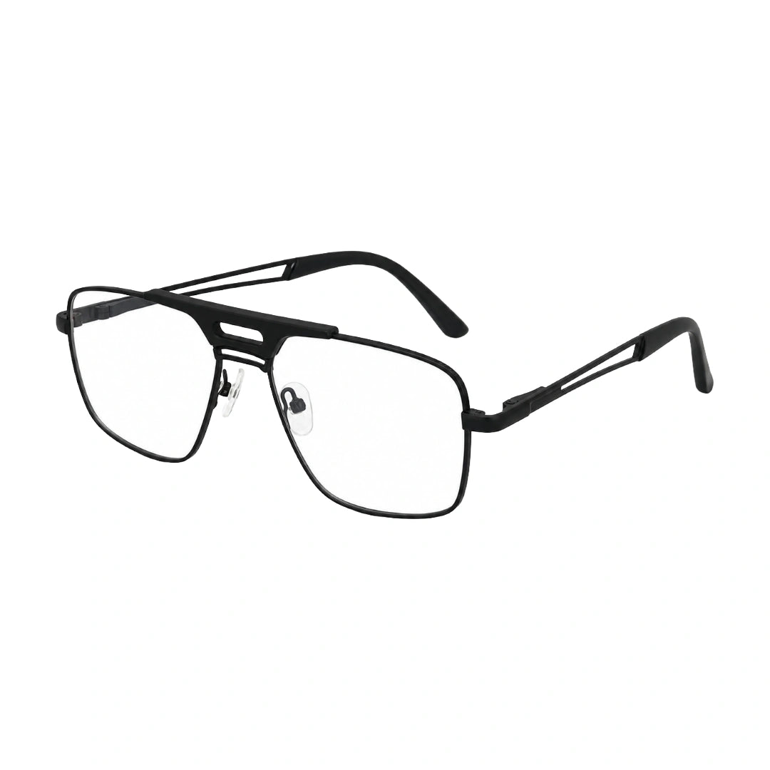 OS Brooklyn 81107 navigator brow bar prescription eyeglasses in black, angled view