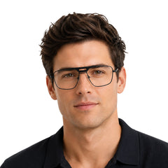 Man wearing OS Brooklyn 81107 navigator brow bar prescription eyeglasses in black, front view