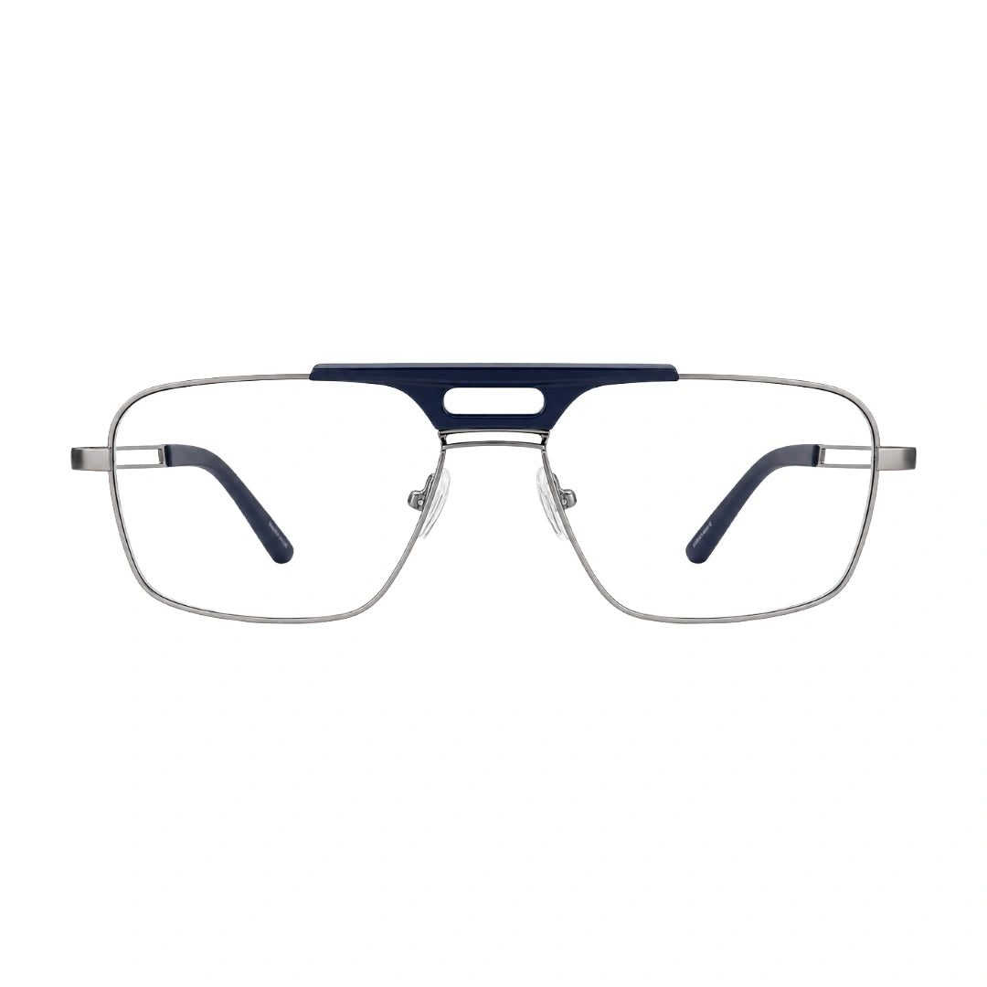 OS Brooklyn 81107 navigator brow bar prescription eyeglasses in blue and gunmetal, front view