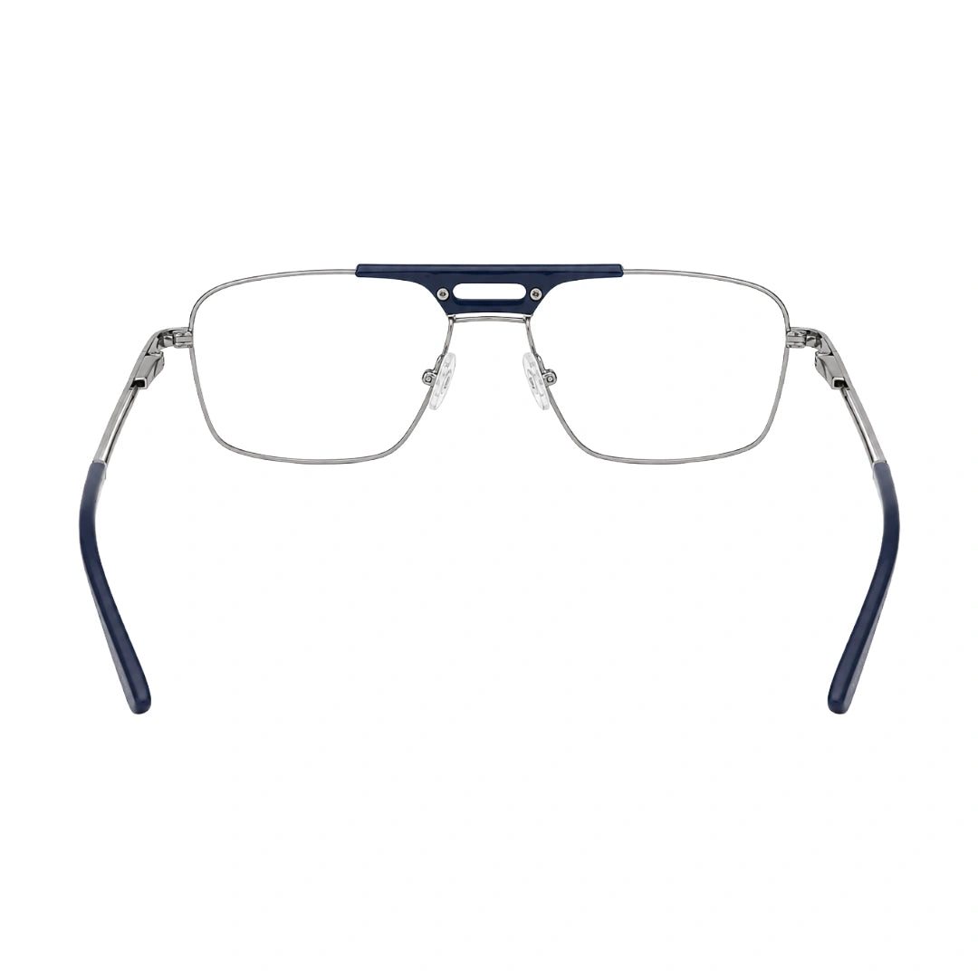 OS Brooklyn 81107 navigator brow bar prescription eyeglasses in blue and gunmetal, rear view