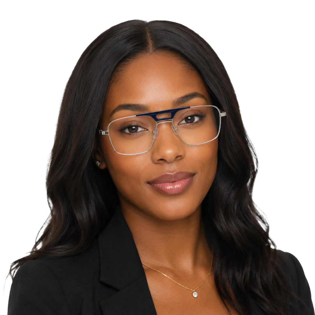 OS Brooklyn 81107 navigator brow bar prescription eyeglasses in blue and gunmetal