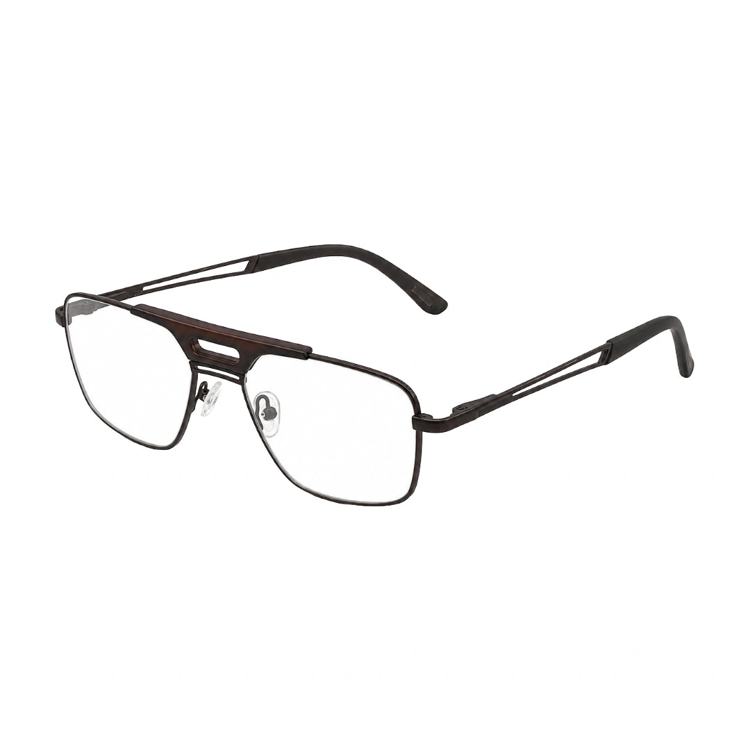 OS Brooklyn 81107 navigator brow bar prescription eyeglasses in brown, three-quarter angled view