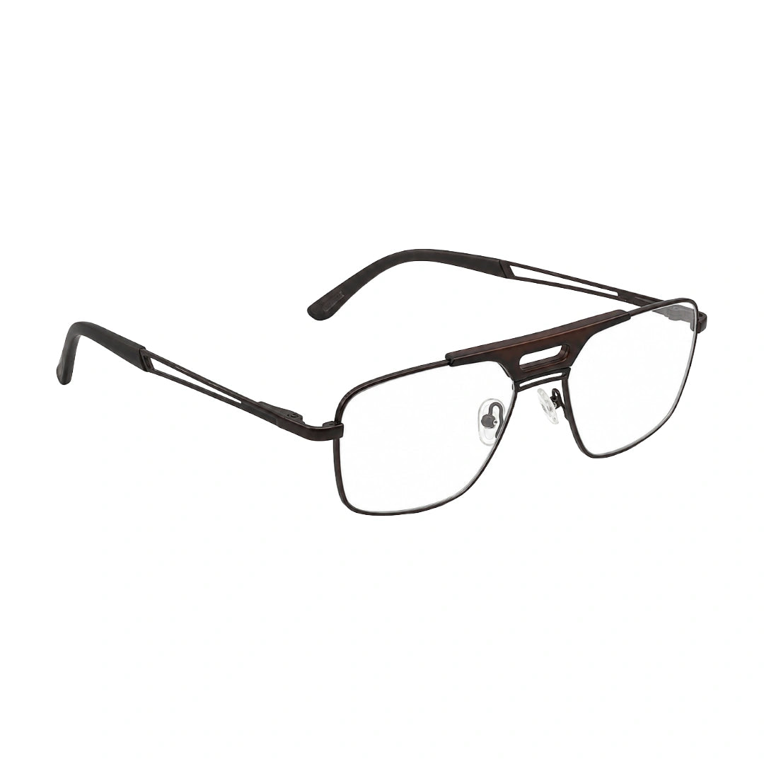 OS Brooklyn 81107 navigator brow bar prescription eyeglasses in brown, angled view