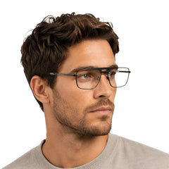 Man wearing OS Brooklyn 81107 navigator brow bar prescription eyeglasses in brown