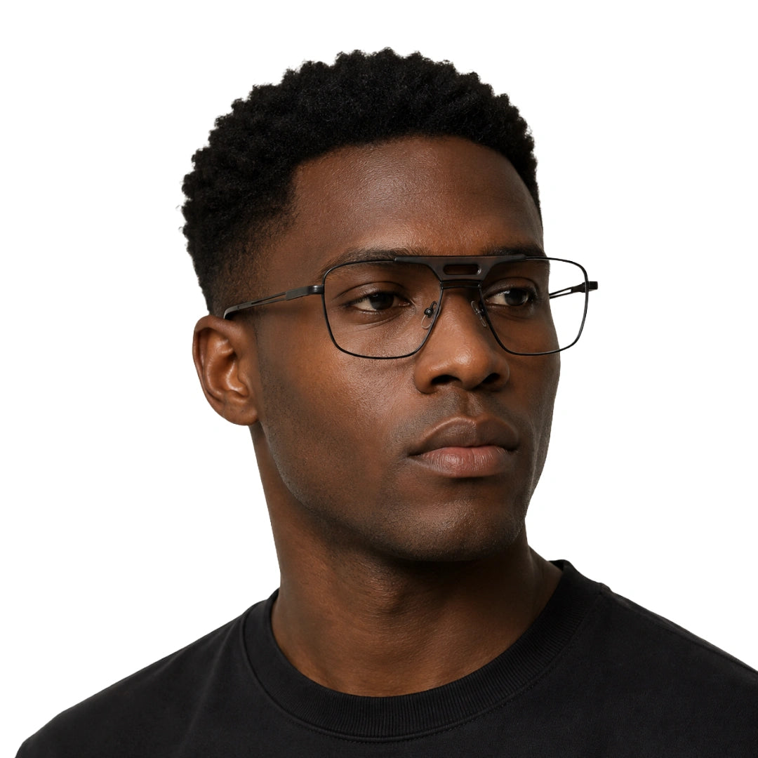 Man wearing OS Brooklyn 81107 navigator brow bar prescription eyeglasses in brown, front view
