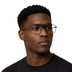 Man wearing OS Brooklyn 81107 navigator brow bar prescription eyeglasses in brown, front view