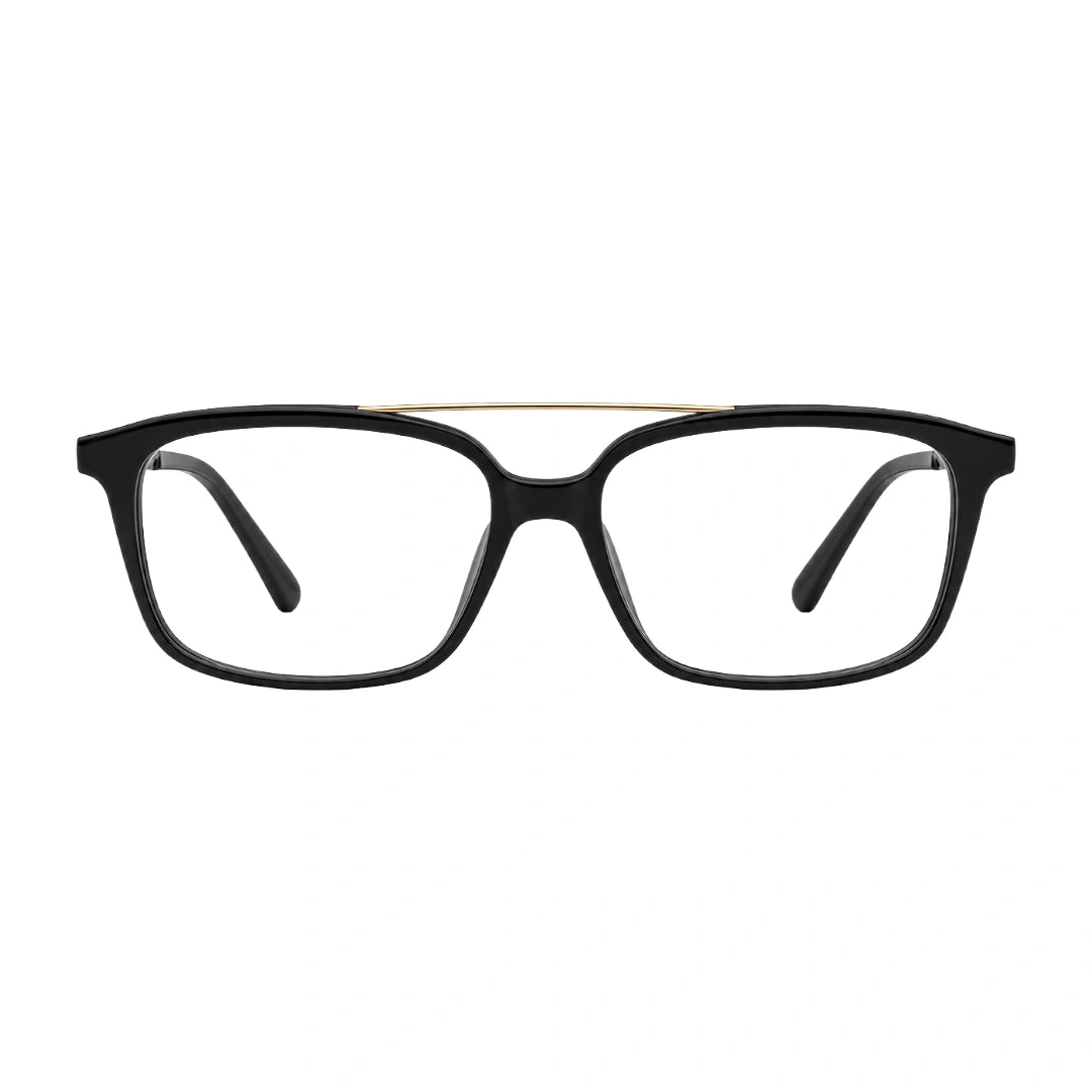 OS Brooklyn 81110 navigator rectangle prescription eyeglasses in black and gold, front view