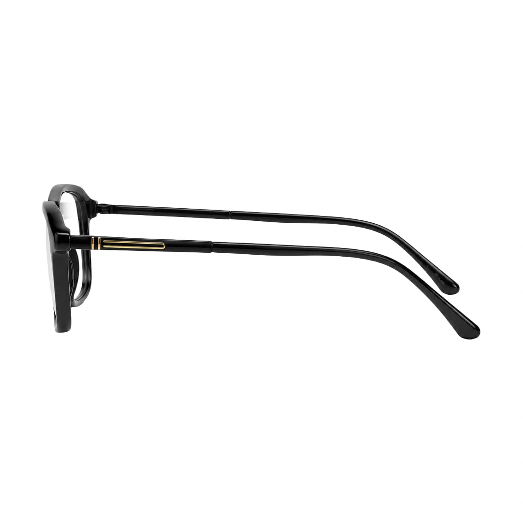 OS Brooklyn 81110 navigator rectangle prescription eyeglasses in black and gold, side profile view
