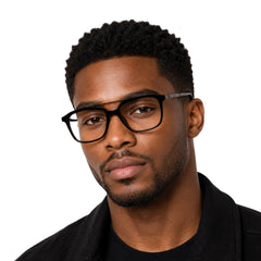 Man wearing OS Brooklyn 81110 navigator rectangle prescription eyeglasses in black