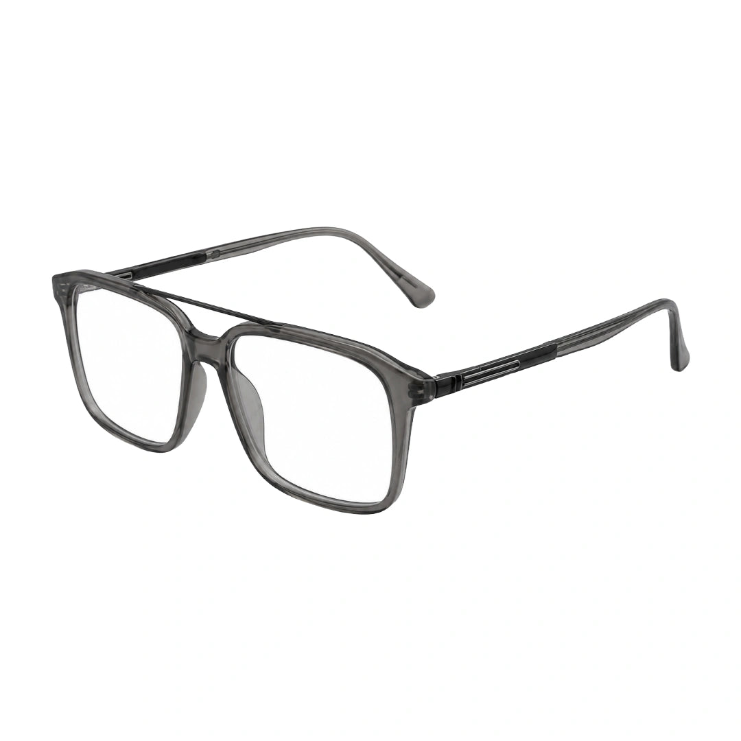 OS Brooklyn 81110 navigator rectangle prescription eyeglasses in grey, three-quarter angled view