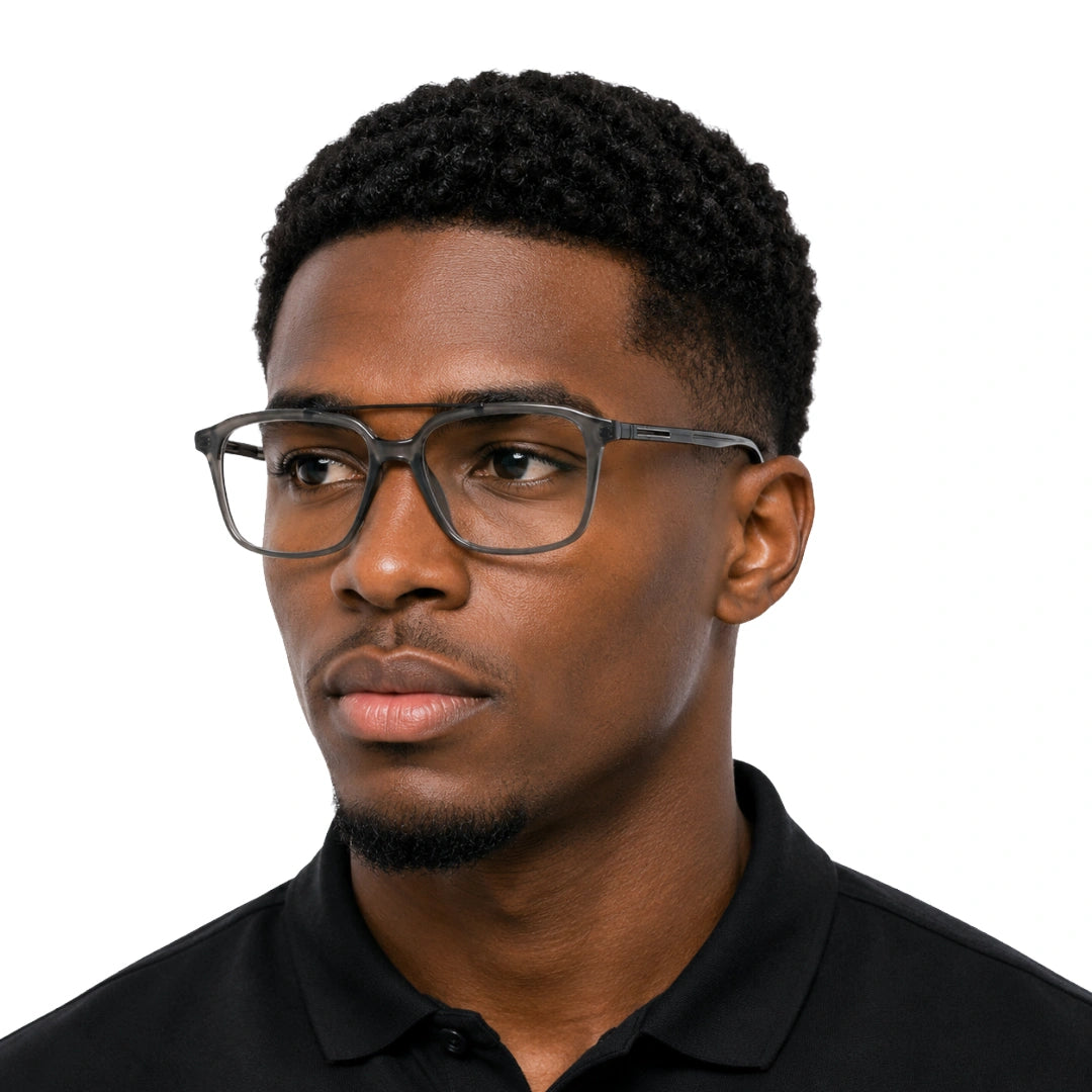 Man wearing OS Brooklyn 81110 navigator rectangle prescription eyeglasses in grey