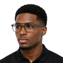 Man wearing OS Brooklyn 81110 navigator rectangle prescription eyeglasses in grey