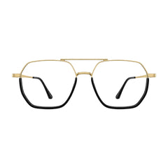 College Fashion 66101 geometric square double bridge prescription eyeglasses in black and gold, front view