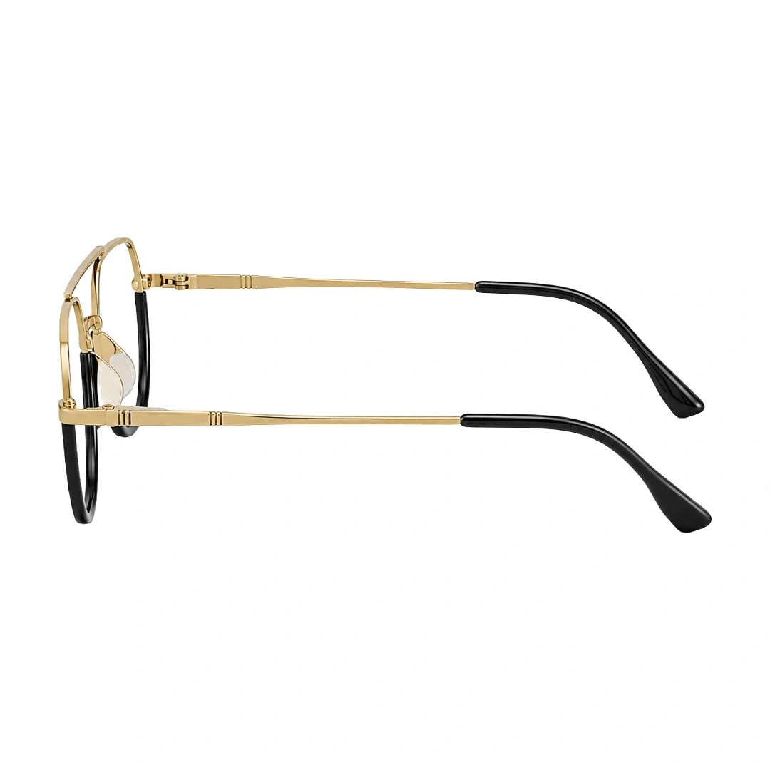 College Fashion 66101 geometric square double bridge prescription eyeglasses in black and gold, side profile view