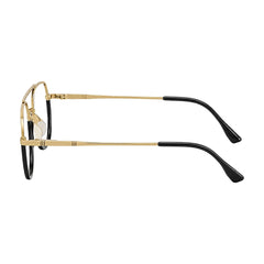 College Fashion 66101 geometric square double bridge prescription eyeglasses in black and gold, side profile view