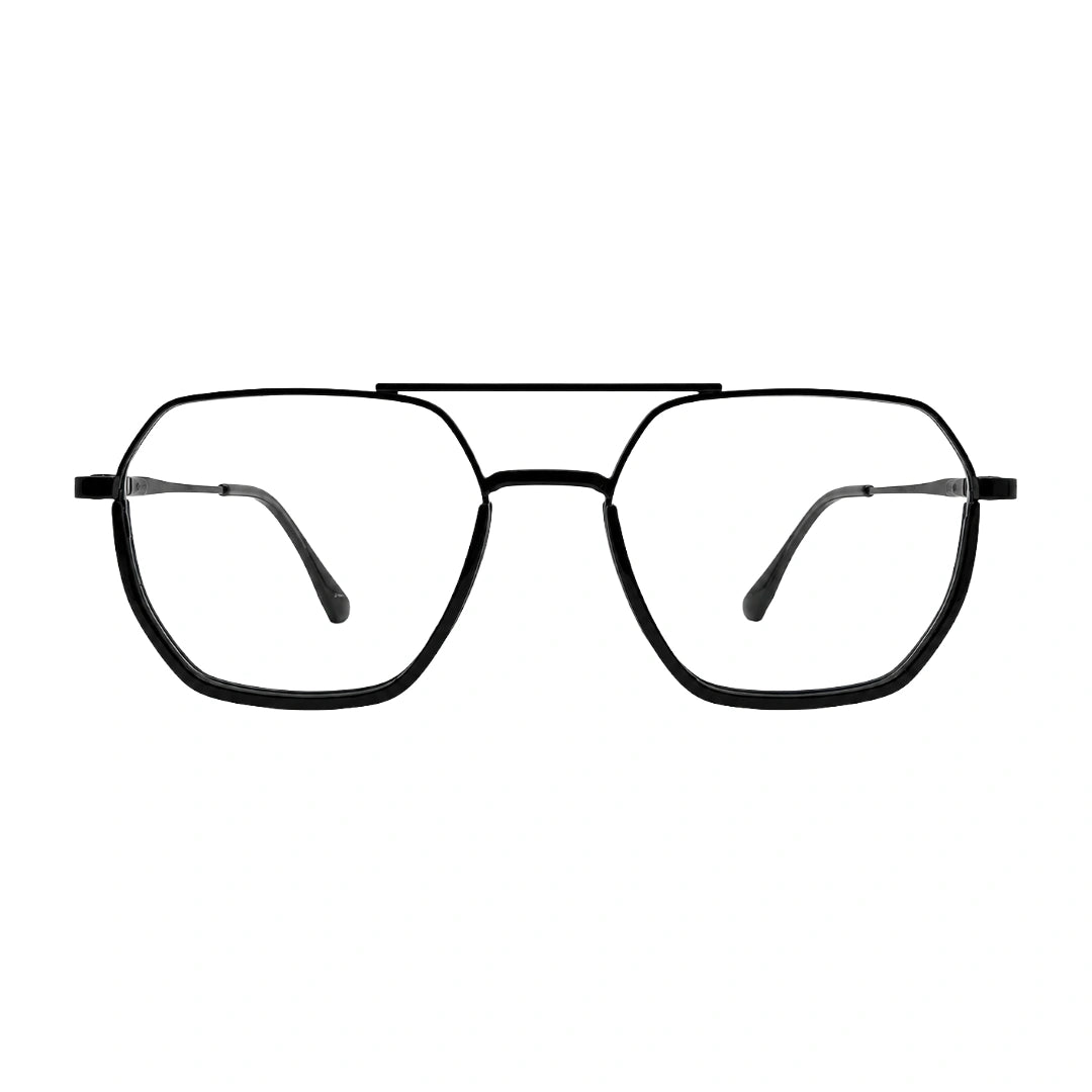 College Fashion 66101 geometric square double bridge prescription eyeglasses in black, front view
