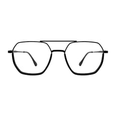 College Fashion 66101 geometric square double bridge prescription eyeglasses in black, front view