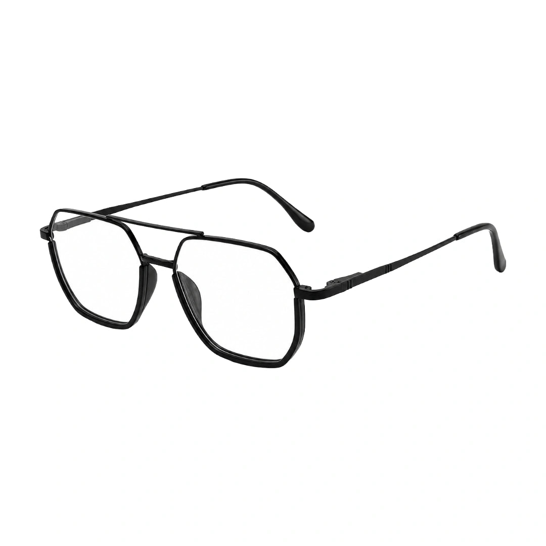 College Fashion 66101 geometric square double bridge prescription eyeglasses in black, three-quarter angled view