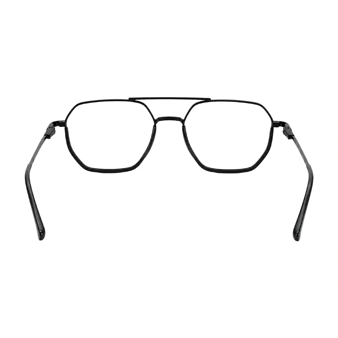 College Fashion 66101 geometric square double bridge prescription eyeglasses in black, rear view