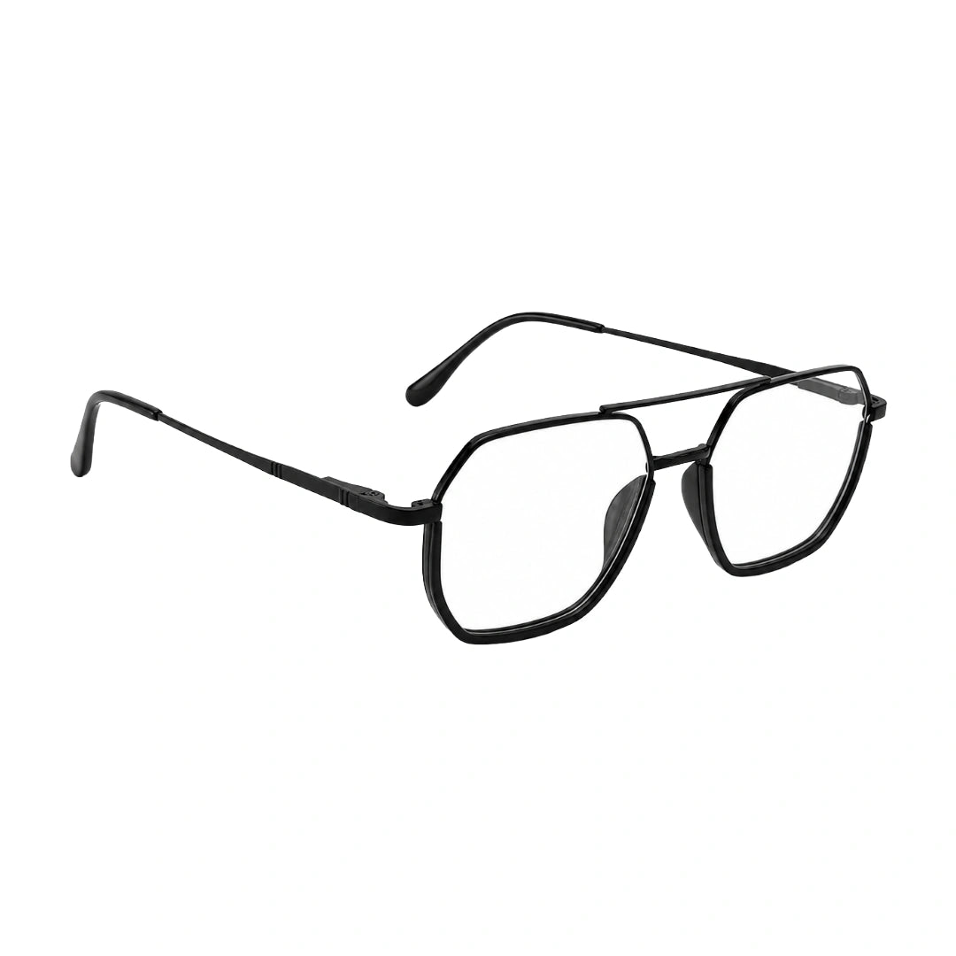 College Fashion 66101 geometric square double bridge prescription eyeglasses in black, angled view