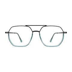 College Fashion 66101 geometric square double bridge prescription eyeglasses in blue, front view