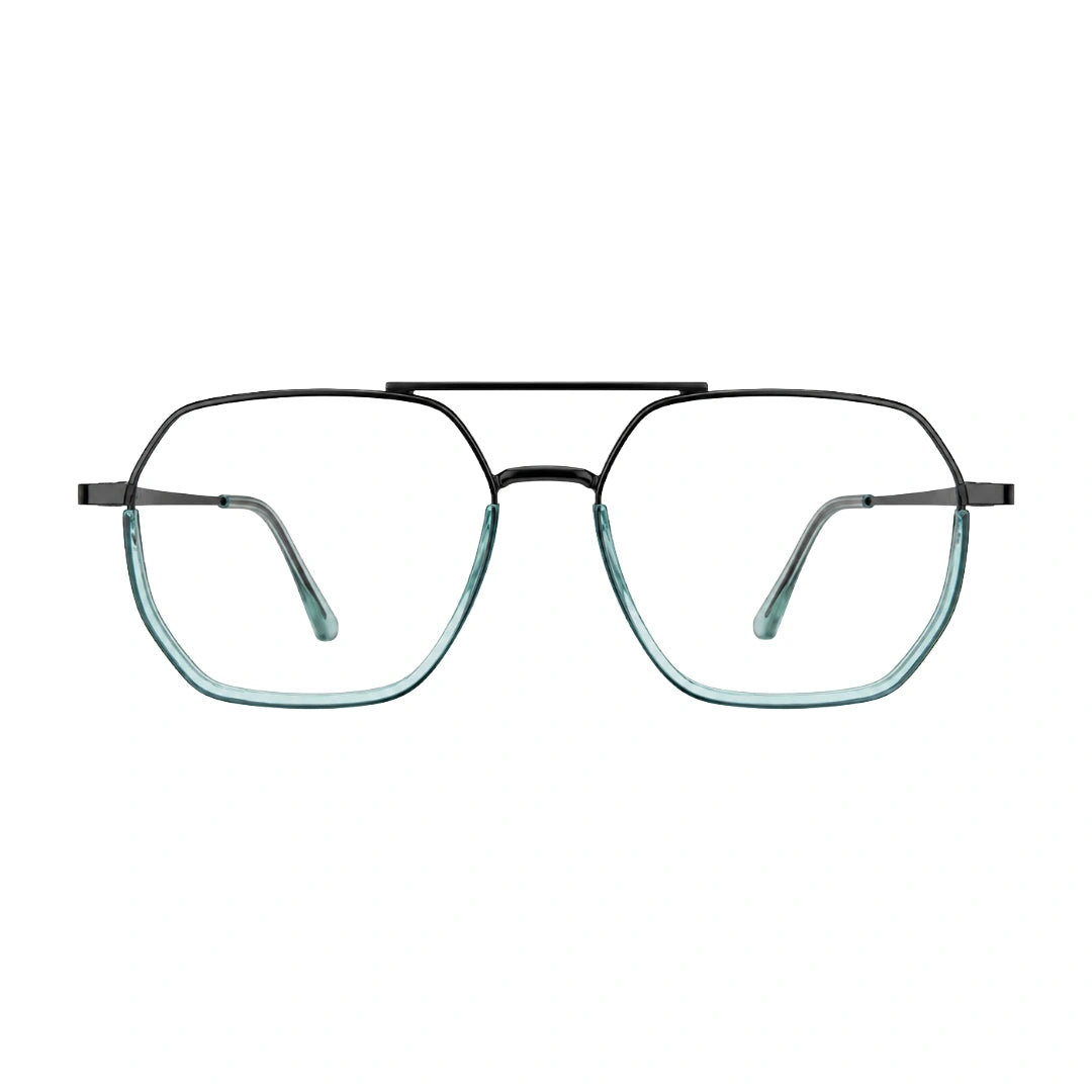 College Fashion 66101 geometric square double bridge prescription eyeglasses in blue, front view