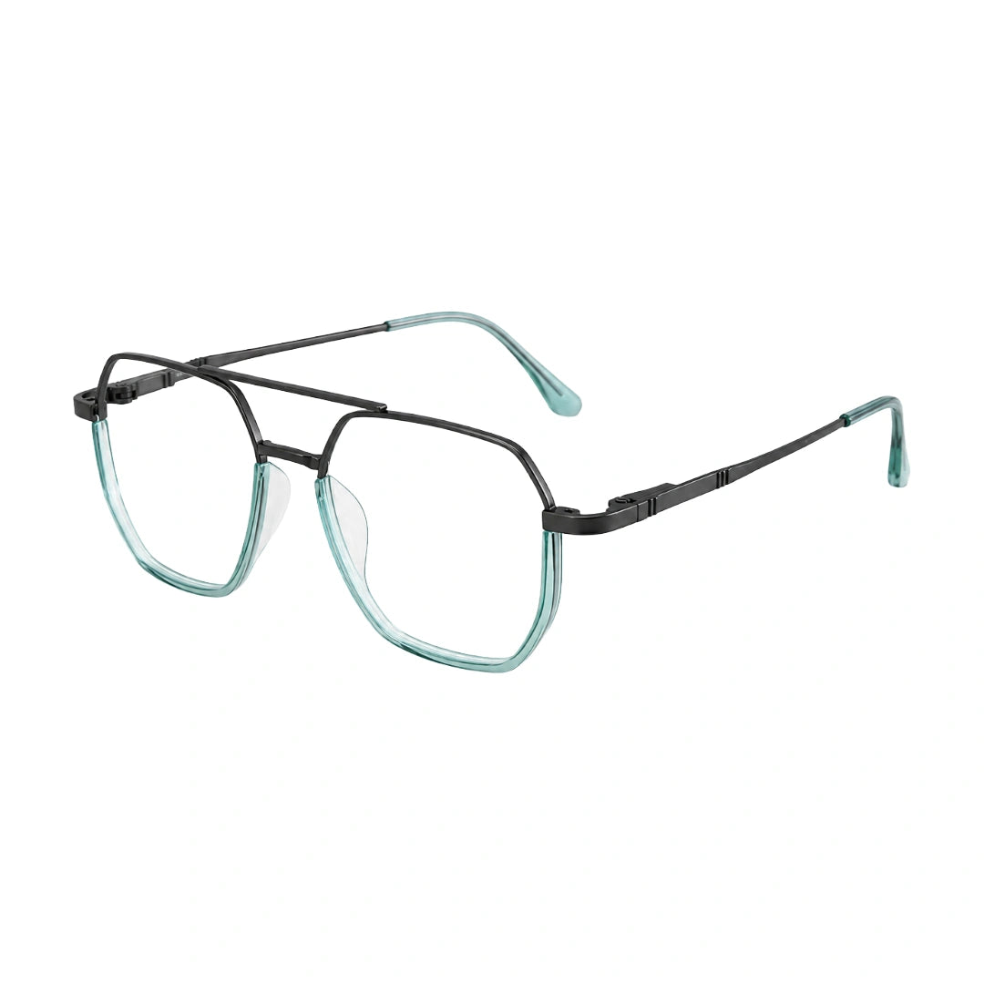 College Fashion 66101 geometric square double bridge prescription eyeglasses in blue, three-quarter angled view