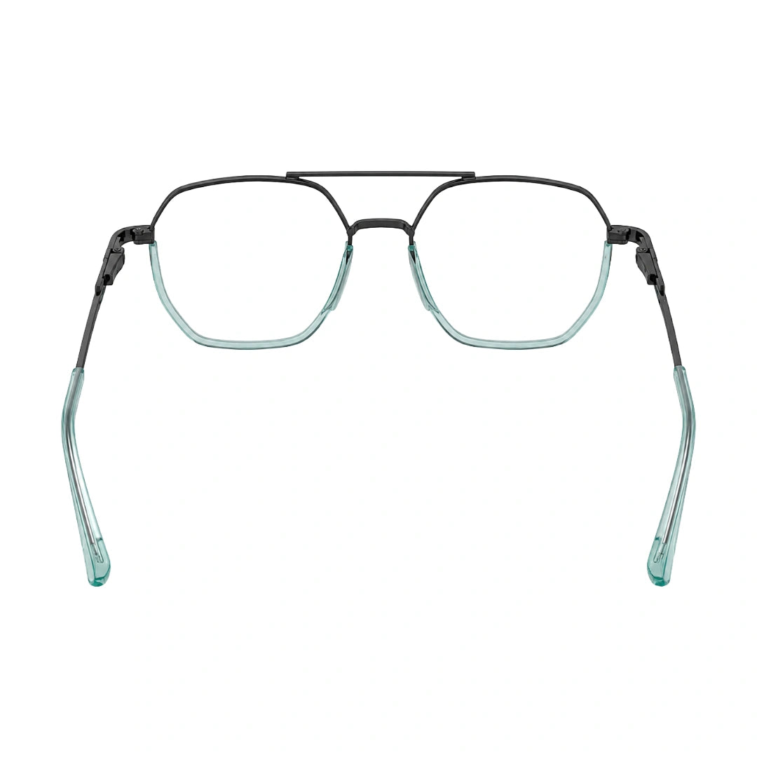 College Fashion 66101 geometric square double bridge prescription eyeglasses in blue, rear view